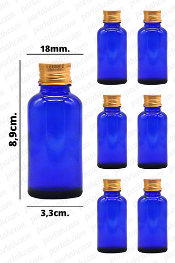 parlakcam Essence and so On. Blue Glass Gold Cap Cologne Bottle - 30ml, 6 Pieces