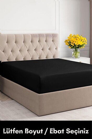 LATTE TEKSTİL Black 100% Cotton Combed Cotton - Fitted Elastic Sheet Single/Double/King Size