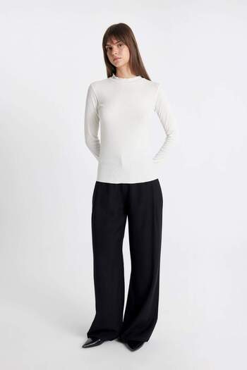 DeFacto Half Turtleneck Ribbed Camisole Basic Plain Long Sleeve T-Shirt Tunic 3155241