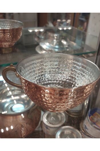 Bakır Center Copper Ayran Cup Copper Cup Copper Water Cup Set 1 Large Size Handle