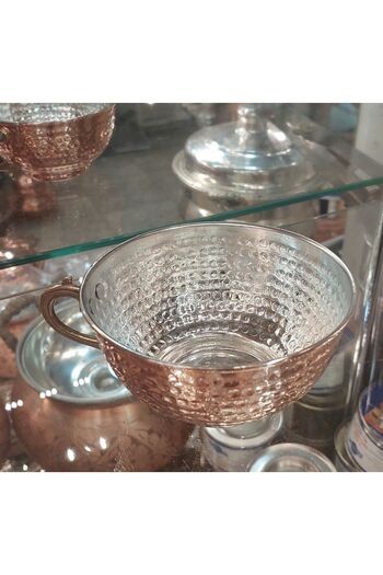 Bakır Center Copper Ayran Cup Copper Cup Copper Water Cup Set 1 Large Size Handle