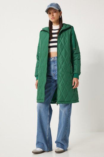 Happiness İstanbul Women's Green Hooded Quilted Coat DD00996