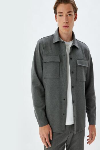 Koton Long Sleeve Shirt Jacket - Snap Button and Pocket Detail
