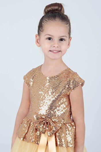 AHENGİM Kids Kız Çocuk Pul Payetli Trend Abiye Ak2207