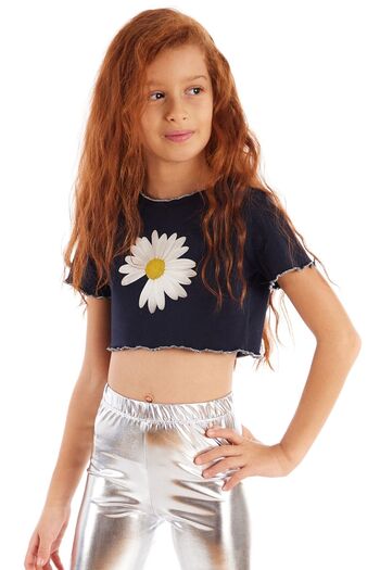 Colorinas Trim Daisy Printed Girl's Crop T-Shirt