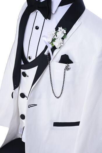 ceocuk Black Boy's Suit with Collar Jacket and Double Breasted Vest