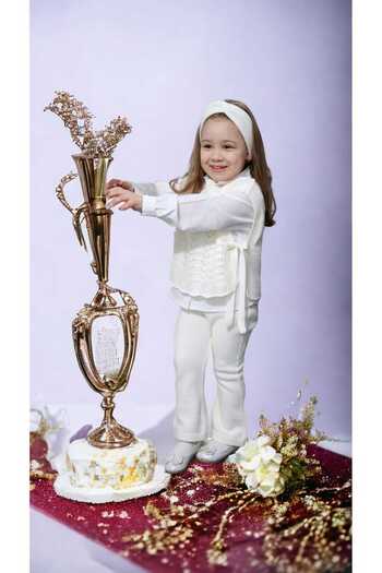 Meriç bebe Girl's 3-Piece Knitwear Set with Hair Band, Trousers, Open Sides and Tie Detail, Openwork Knitted Sweaters