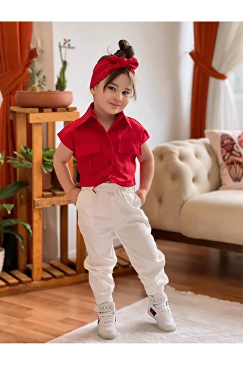 meqlife Red Tie-Up Shirt and Bandana Gift Crop for Girl