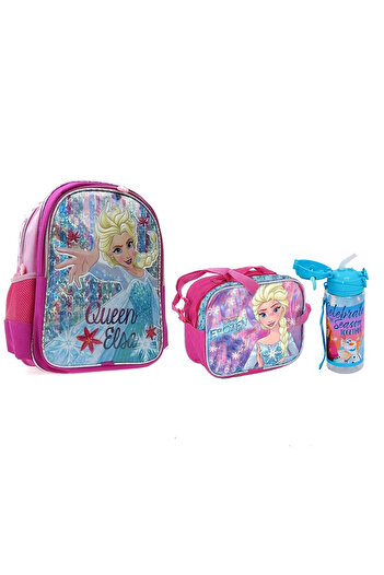 Frozen Elsa Licensed First School Bag + Lunch Box + Water Bottle (3-Piece School Set)
