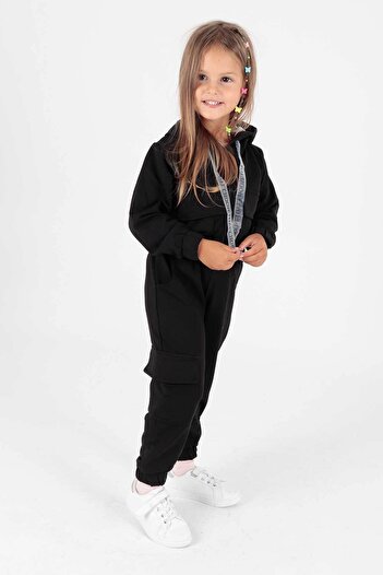 AHENGİM Girl's Trendy Tracksuit Set with Pockets and Hood Ak2234