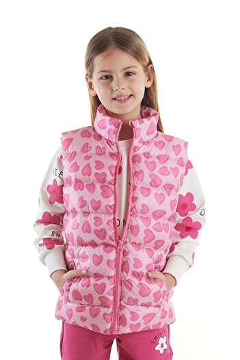 AHENGİM Kids Girl's Heart Patterned Hoodless Trend Inflatable Vest 217273