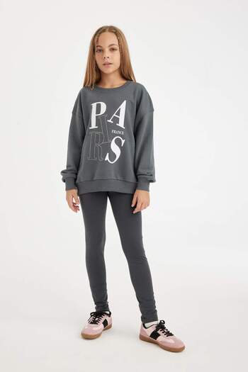 DeFacto Dfc - Girl's Crew Neck Printed Oversize Sweatshirt