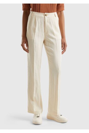 United Colors of Benetton Beige Liyosel Mixed - Women's Trousers with Double Pleats and Belt Holes