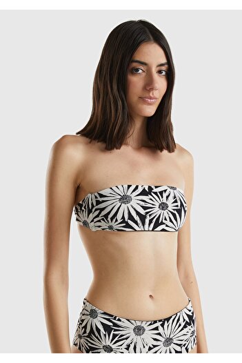 United Colors of Benetton White Patterned Strapless Bikini Top - Back Tie