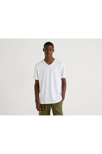 United Colors of Benetton Μπλουζάκι Benetton V-Neck - Slub Fabric