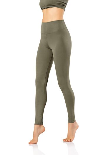 KOTA Green High Waist Corded Long Women's Leggings with Diver Fabric - 4117