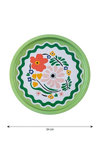 Maflen Çiçek Baskılı Metal Tepsi 34 Cm