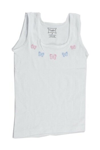 Tutku Girl's White Thick Strap Embroidered Undershirt, Pack of 2