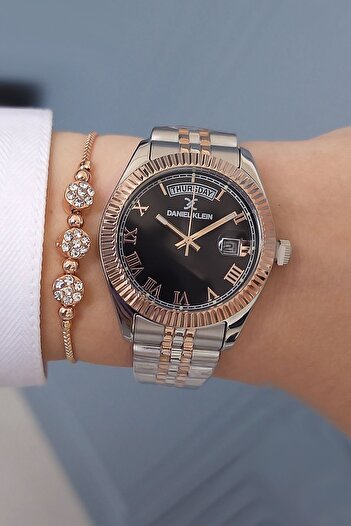Daniel Klein Black Dial Rose Steel Bracelet Women's Wristwatch Gift Bangle