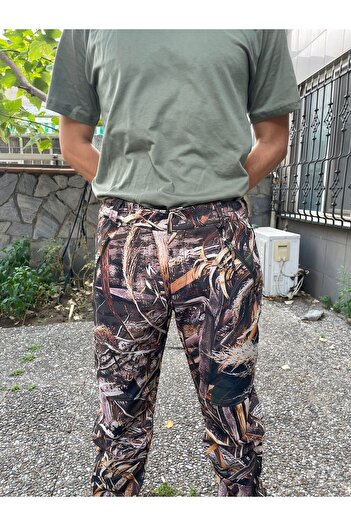 WİDİ Outdoor Avcılık Kamuflaj Saz Desenli Softshel Kar Su Rüzgar Geçirmez Pantolon