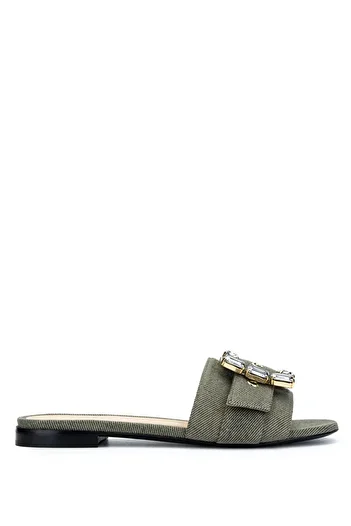 Valmenti Marsıs Women's Jean - Kaki Textile Flat Slippers