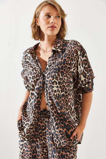 Bianco Lucci Dámská košile s jednou kapsou s leopardím vzorem – 4729 60251793