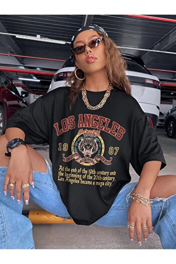 Know Γυναικείο μαύρο μπλουζάκι Los Angeles 1987 Tiger Printed