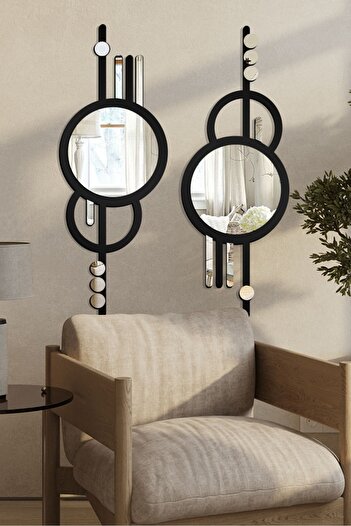 AHWART Geometrik Asimetrik Aynalı Pleksi Mdf Tablo 2'li Set