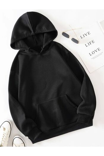 Know Unisex Plain Black Hooded Sweatshirt