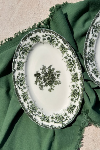 porselenden Antique Green 2 Piece 25 cm Premium Porcelain Medium Size Boat Presentation Service Set