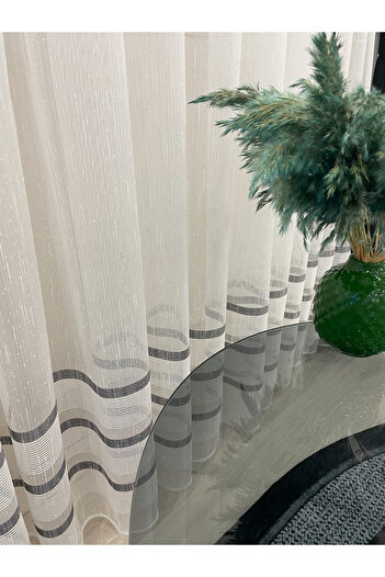 Brillant 1/3 Sik Pleat with Modern Slub Tape - Ecru/Gray Tulle Curtain