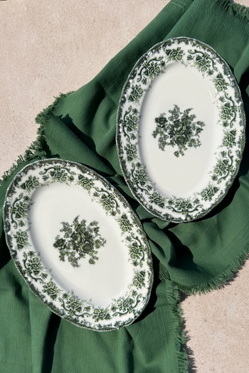 porselenden Antique Green 2 Piece 25 cm Premium Porcelain Medium Size Boat Presentation Service Set