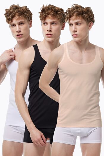 Malabadi Invisible Undershirt Men's 3 Pieces Black White Skin Color Thin Strap Non-Marking Modal Undershirt 3m013