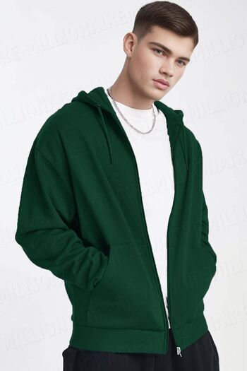 Millionaire Green Men's Fleece Kangaroo Oversize Sweatshirt - Hooded and Zippered
