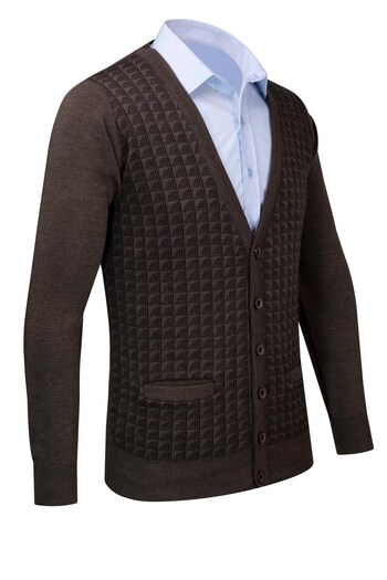Çizgi Triko Men's V-Neck Stripe Knitwear Cardigan - Patterned Steel Knit with Buttoned Pocket Detail - Classic Fit 5002m