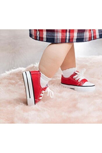Pembe Potin Unisex Kırmızı Sneaker Keten Spor Ayakkabı Anne Baba Çoçuk Takım