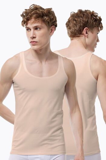 Malabadi Invisible Undershirt Men's 2 Pieces Skin Color Thin Strap Non-Marking Modal Undershirt 013