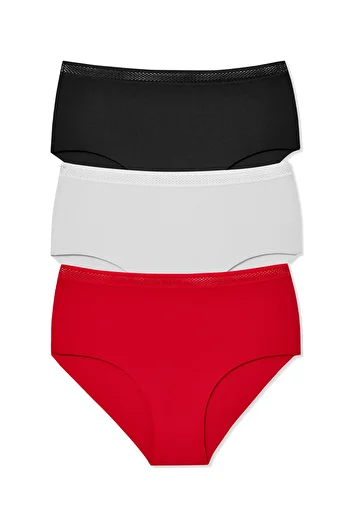HNX 3-Piece Laser Cut Waist Mesh Elastic High Waist Intelok Women's Panties