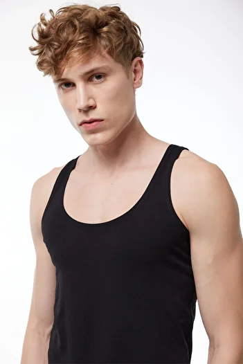 Malabadi Black Modal Tank Top - 2 Thin Straps and Non-Marking Men 013