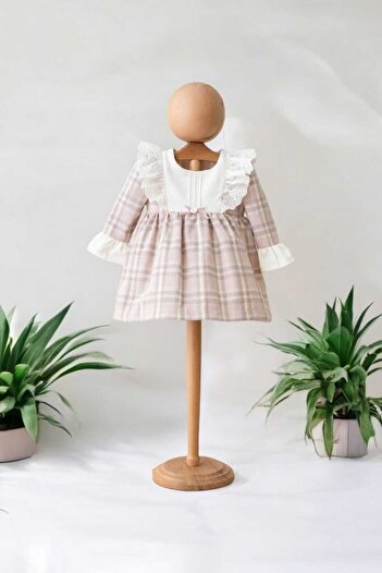 Mymio Plaid Patterned Girl's Dress - Collar Detailed