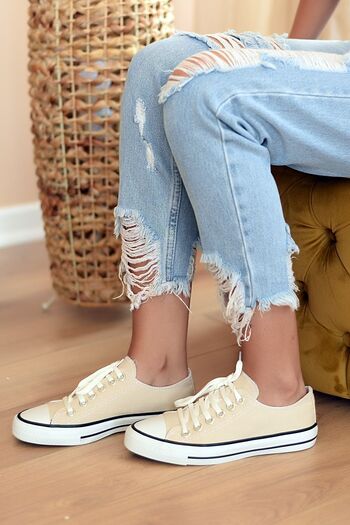 Pembe Potin Unisex Beige Sneakers Linen Sports Shoes