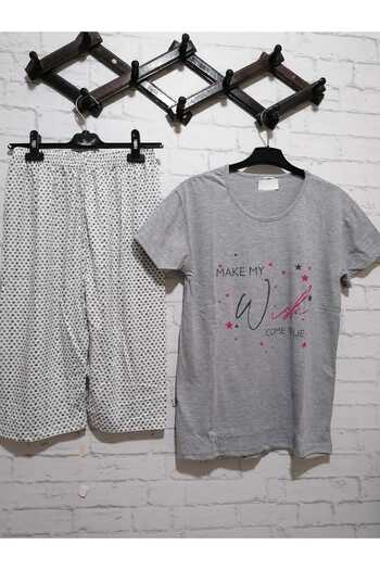 anne moda ankara Σετ πιτζάμες Capri με κοντομάνικο καλοκαιρινό λεπτό βαμβακερό σε μεγάλο μέγεθος
