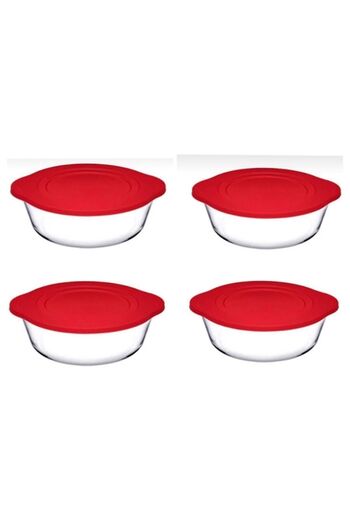 Paşabahçe Pyrex Round Pot with Red Lid 4 Pieces - 840cc 59133