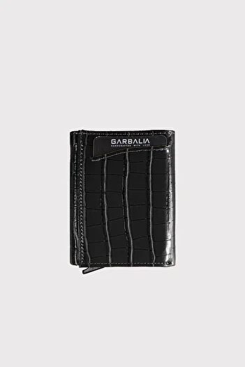 Garbalia Black Croco Mechanism Automatic Card Holder Wallet with Money Compartment