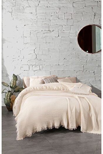 OTEXSA Ecru 4 Layer Muslin Double Bedspread - Pike (260 X 220 cm)