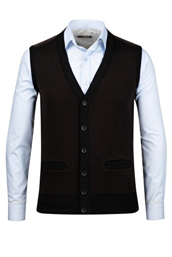 Çizgi Triko Men's Knitwear V-Neck Stripe Vest - Patterned, Buttoned and Waist Elastic, Steel Knit - 5003L