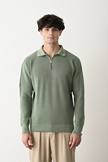 İLKCET MODA Zipper Collar Çağla Premium Basic Steel Knitwear Sweater