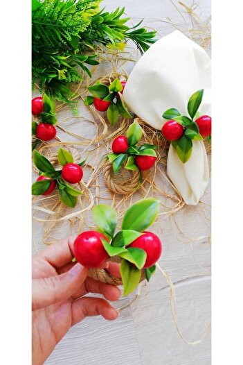 CWolf Red Cherry Bunch of 6 Napkin Rings, Stylish and Natural Decoration Accessory