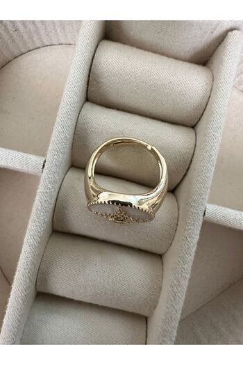 ringbox -Özel Seri- Gold Beyaz Mineli Serçe Parmak Yüzüğü