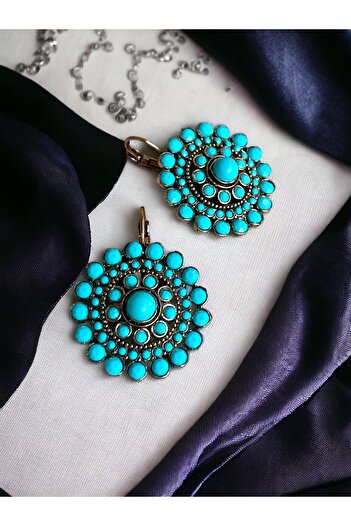 FAYRA ACCESSORIES Turquoise Jewelled Hoop Earrings